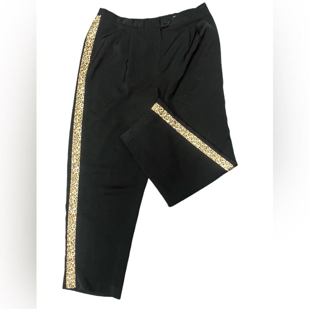 Vtg High Rise Leopard Striped Crystal Embellished Office Trousers 16 Maximalist